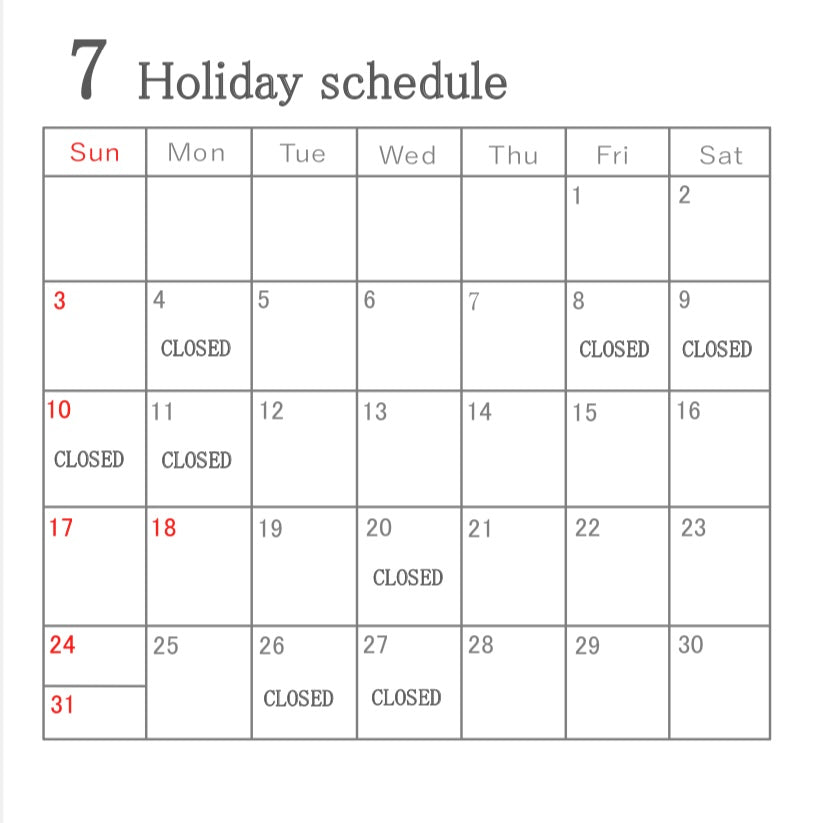 7 Holiday schedule