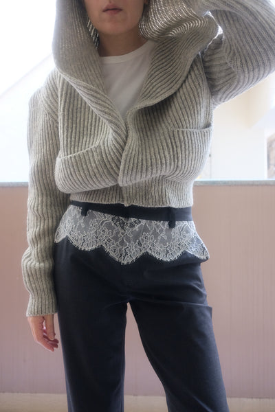SHETLAND RIB STITCH HOODED CARDIGAN