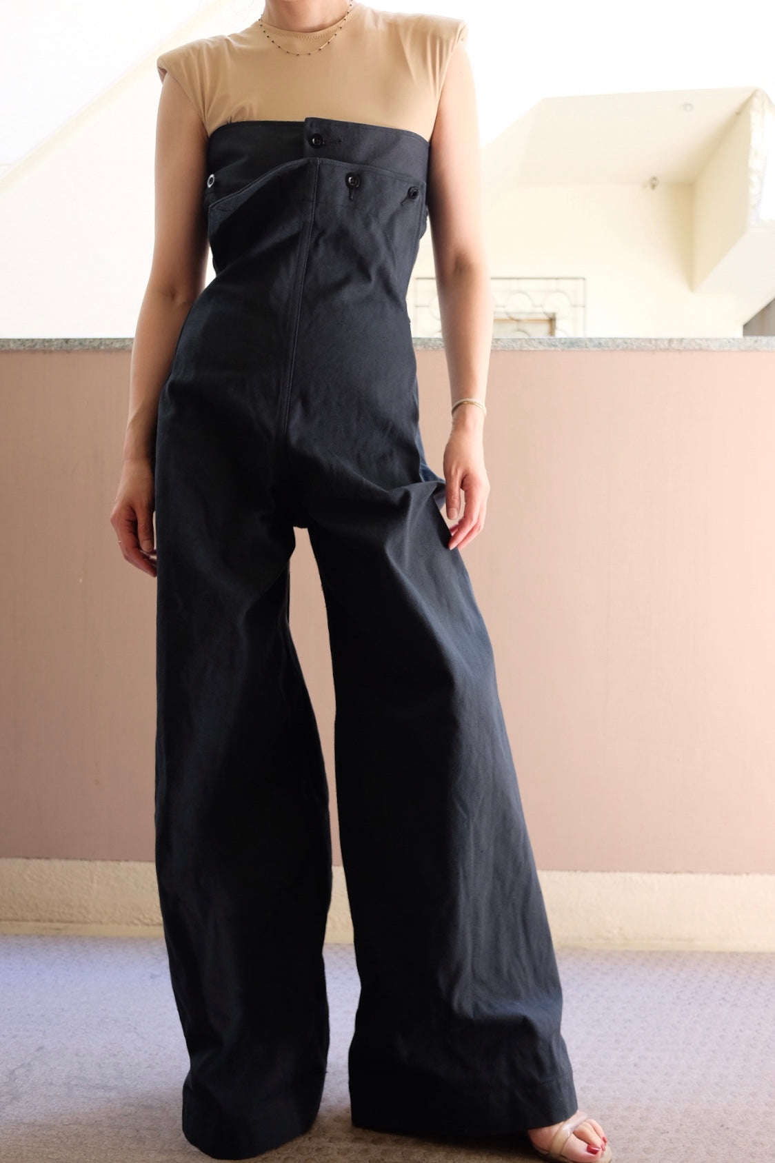 CANVAS LACE-UP BARE JUMPSUIT