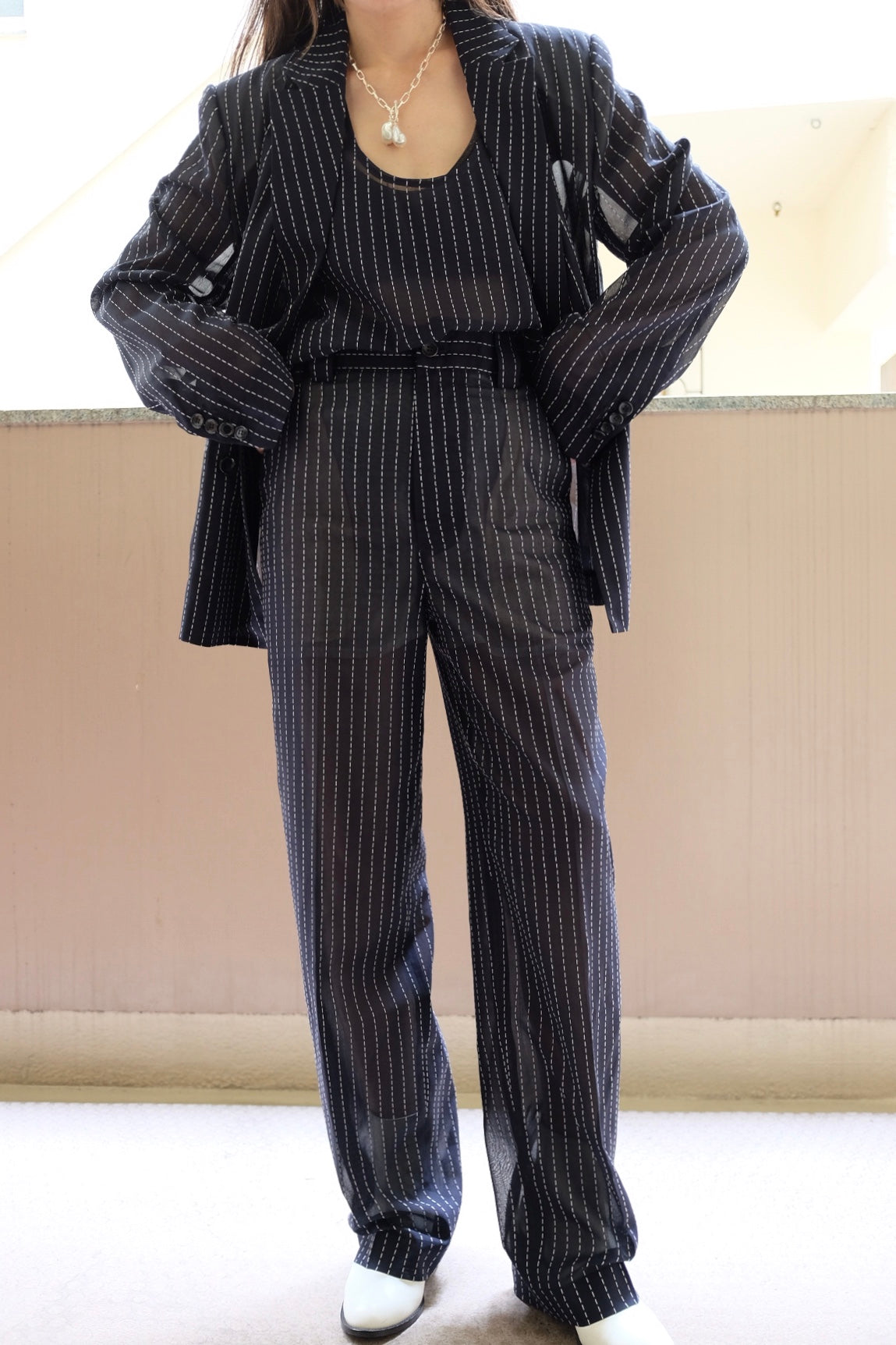 stripe voile pants