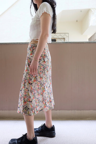 Floral voile button down midi skirt
