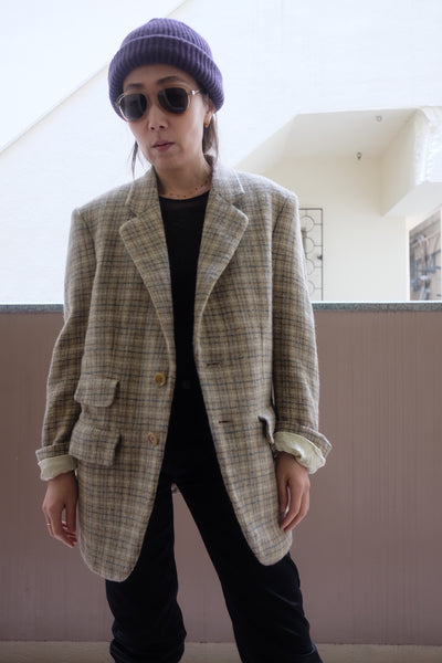 PLAID TWEED NOTCHED LAPEL JACKET