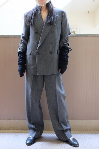 HERRINGBONE BELTED WIDE 2TUCK PANTS