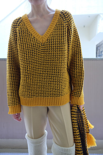 Popcorn Stitch V-neck Sweater