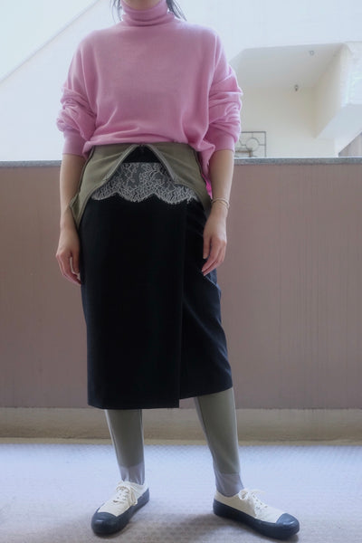 SUITING LACE WAIST MIDI SKIRT