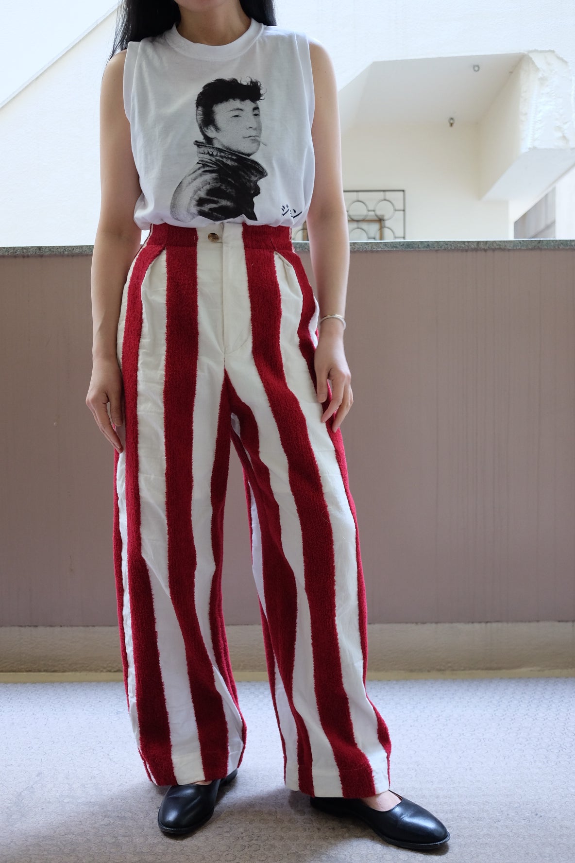 thick pile stripe trousers