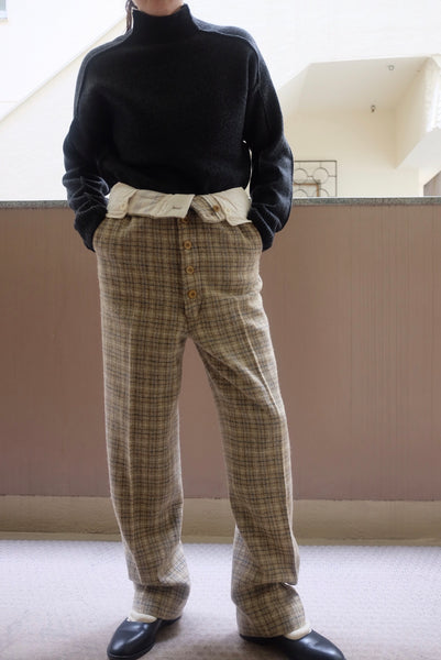 PLAID TWEED HIGH-WAIST SLACKS