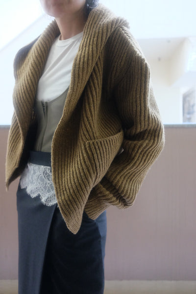 SHETLAND RIB STITCH HOODED CARDIGAN