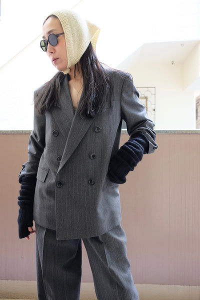 HERRINGBONE PEAKED LAPEL DOUBLE JACKET
