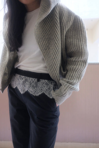 SHETLAND RIB STITCH HOODED CARDIGAN