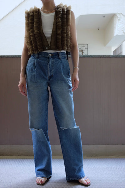 Damaged straight denim pants