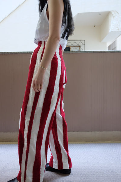 thick pile stripe trousers
