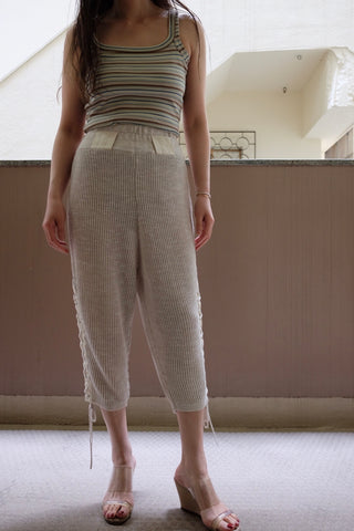 KNITTED LINEN SIDE LACE-UP PANTS