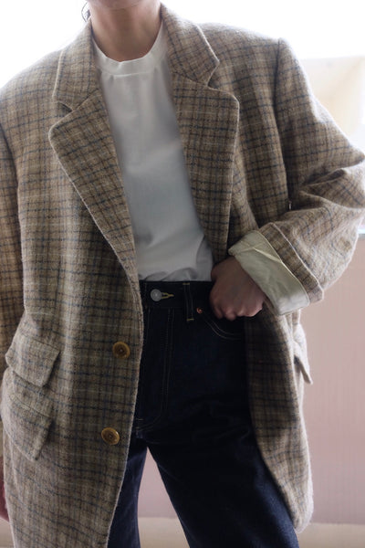 PLAID TWEED NOTCHED LAPEL JACKET