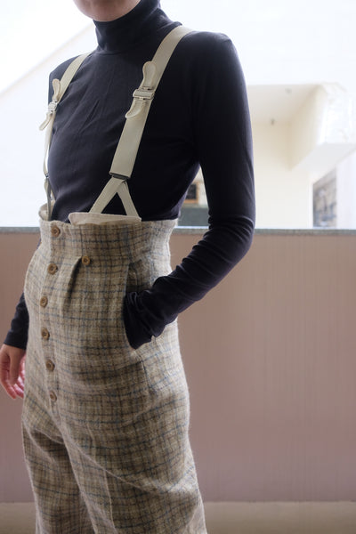 PLAID TWEED HIGH-WAIST SLACKS