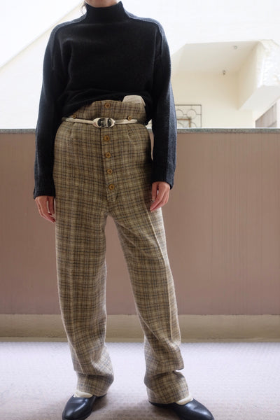 PLAID TWEED HIGH-WAIST SLACKS