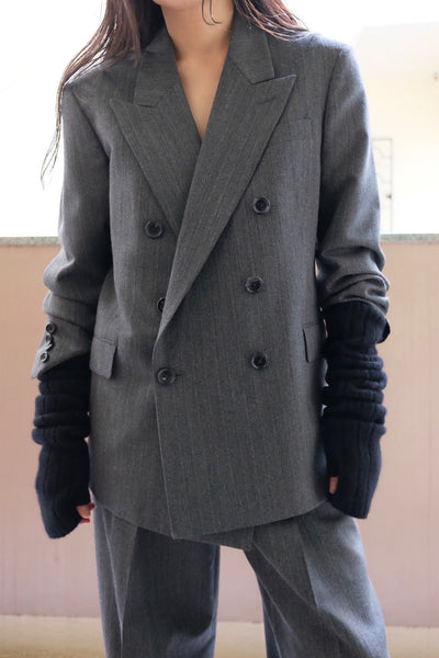 HERRINGBONE PEAKED LAPEL DOUBLE JACKET