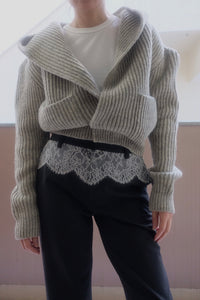 SHETLAND RIB STITCH HOODED CARDIGAN