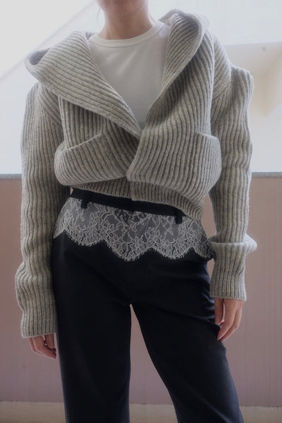 SHETLAND RIB STITCH HOODED CARDIGAN