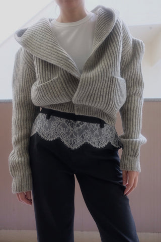 SHETLAND RIB STITCH HOODED CARDIGAN