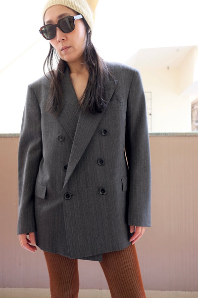 HERRINGBONE PEAKED LAPEL DOUBLE JACKET
