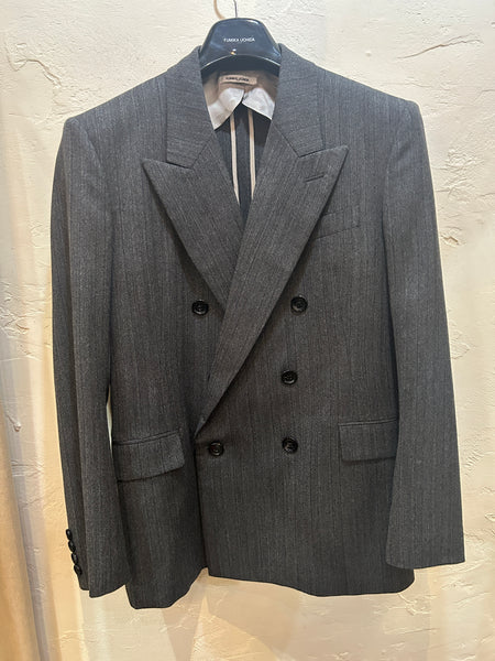 HERRINGBONE PEAKED LAPEL DOUBLE JACKET