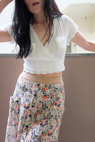 Lace knit cache-coeur top