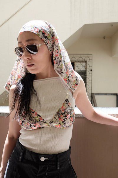 Floral voile head kerchief