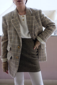 PLAID TWEED NOTCHED LAPEL JACKET